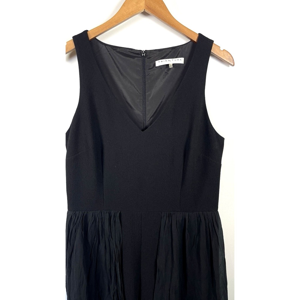 Trina Turk Uster Women Sleeveless Chiffon Layers Jumpsuit Size 10 Black Occasion - Picture 3 of 12